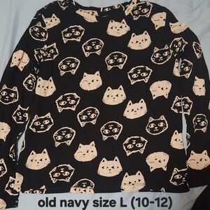 Old Navy Black Shirt with Cream Cat Pattern